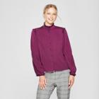 Women's Long Sleeve Silky Ruffle Blouse - Who What Wear Plum (purple)