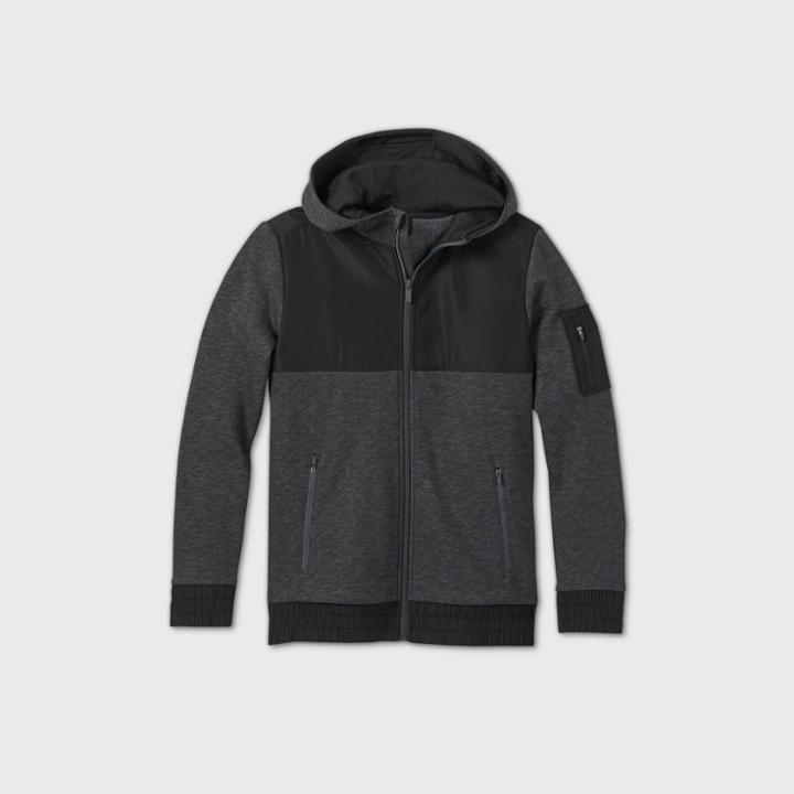 Boys' Premium Fleece Full Zip Hoodie Sweatshirt - All In Motion Black