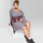 Women's Plus Size Round Neck Long Sleeve Brushed Knit Babydoll Mini Dress - Wild Fable Gray 2x, Women's,