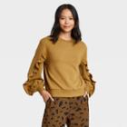 Women's Ruffle Sleeve Scoop Neck Pullover Sweater - Who What Wear Brown