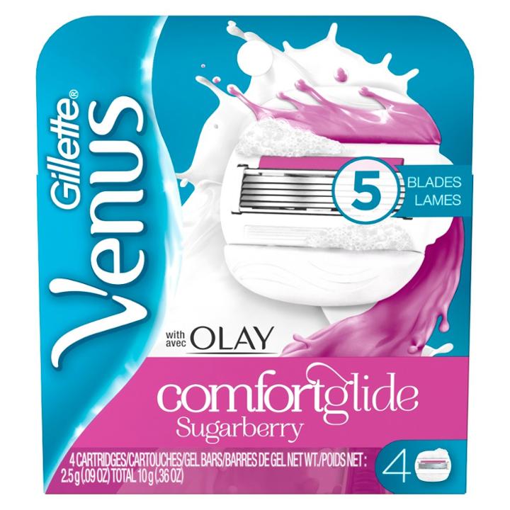 Venus Comfortglide Plus Olay Sugarberry Scented 5-blade Women's Razor Blade Refills