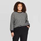 Women's Plus Size Houndstooth Print Long Sleeve Boat Neck Sweatshirt - Who What Wear Black/white