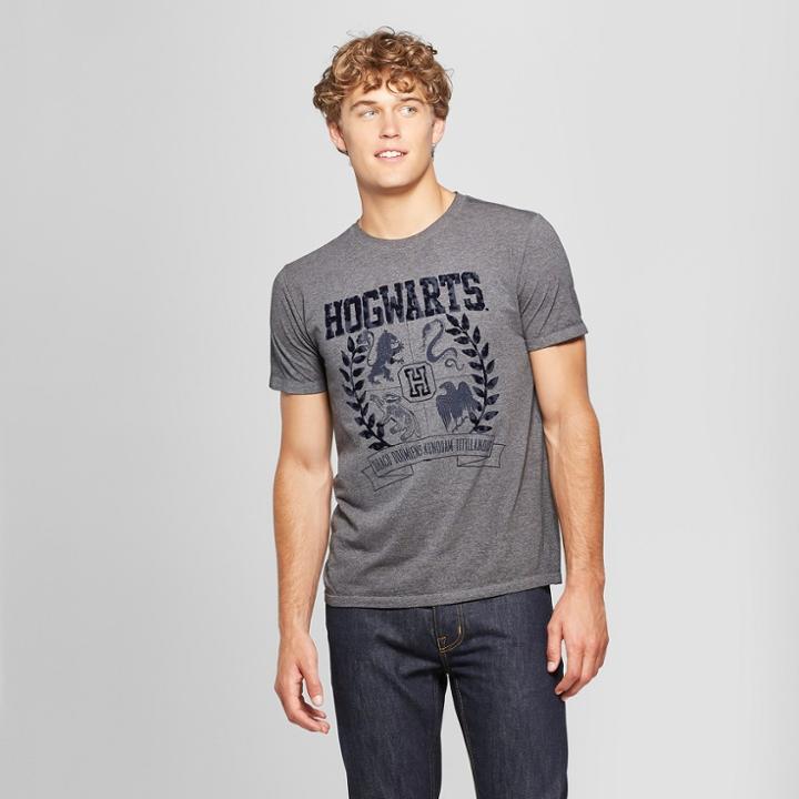 Men's Harry Potter Hogwarts Crest Short Sleeve T-shirt - Gray