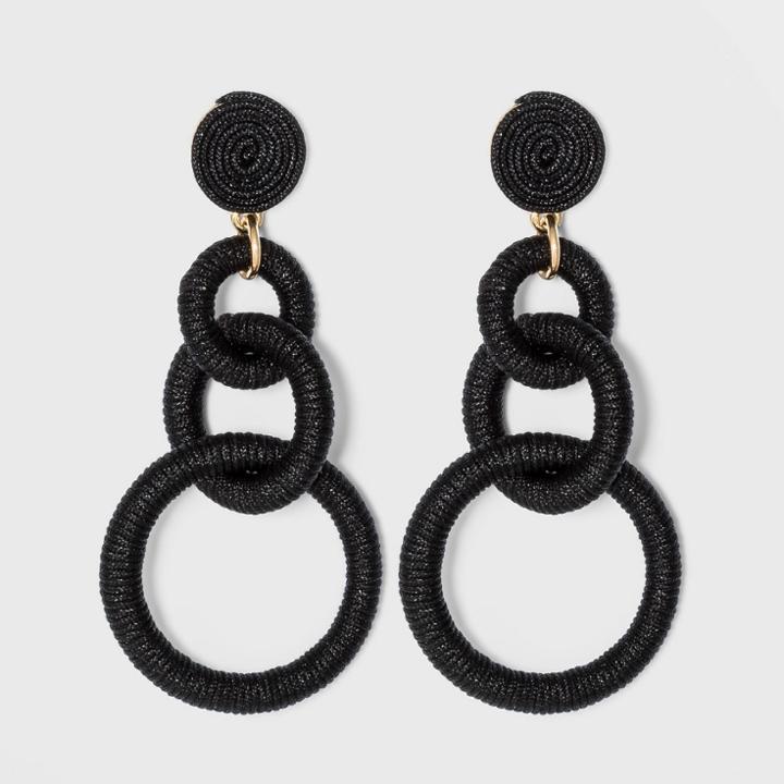 Thread Wrapped Post And Circle Link Drop Earrings - A New Day Black
