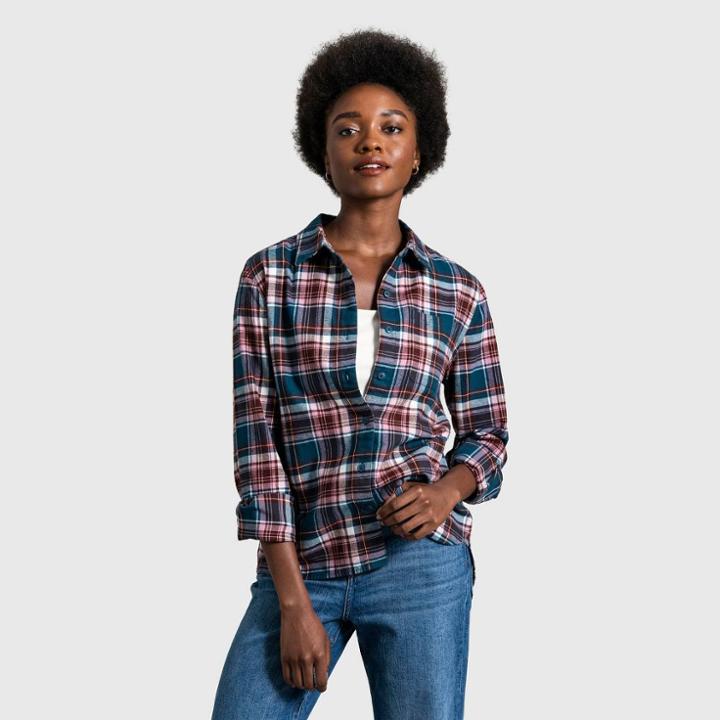 United By Blue Women's Organic Flannel Button-down Shirt - Legion Blue/plaid