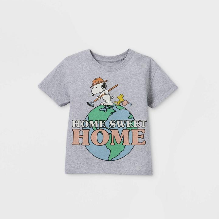 Girls' Peanuts Snoopy 'home Sweet Home' Short Sleeve T-shirt - Gray