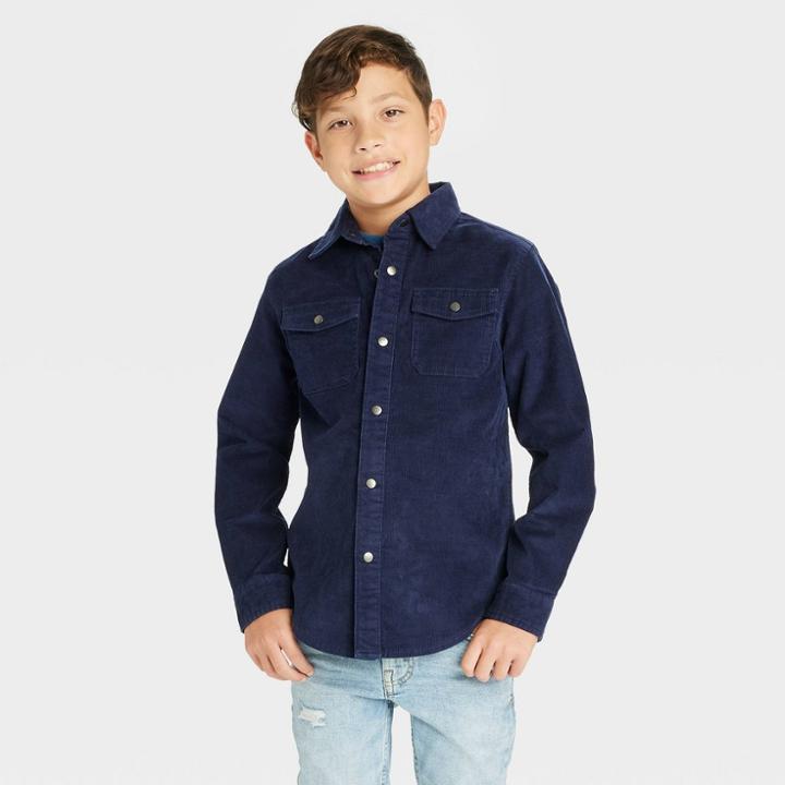 Boys' Long Sleeve Button-down Corduroy Shacket - Cat & Jack Navy