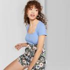 Women's Short Sleeve Square Neck Notched T-shirt - Wild Fable Bicycle Blue