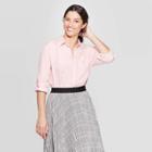 Women's Casual Fit Long Sleeve Collared Woven Button-up Shirt - A New Day Light Pink