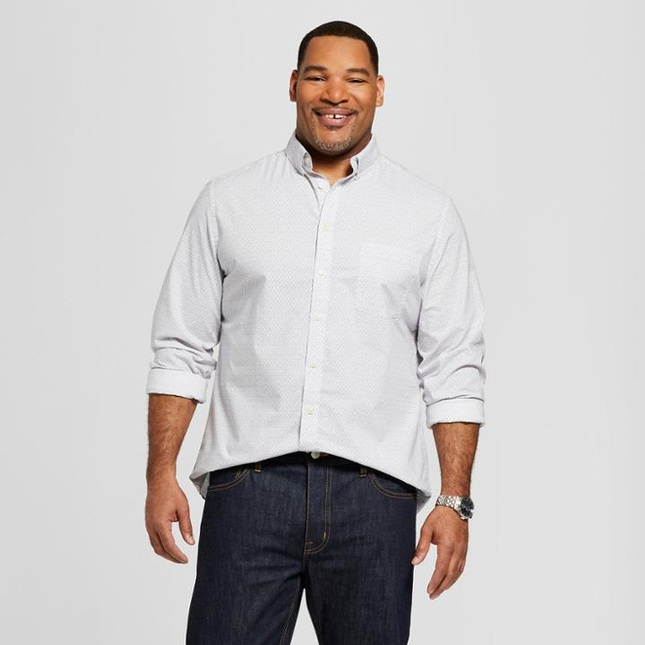Men's Big & Tall Standard Fit Long Sleeve Northrop Button-down Shirt - Goodfellow & Co Silver
