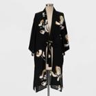 Women's Floral Print Petite Kimono - A New Day Black One Size, Women's
