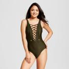 Mossimo Women's Lace-up One Piece Swimsuit - Green Earth -