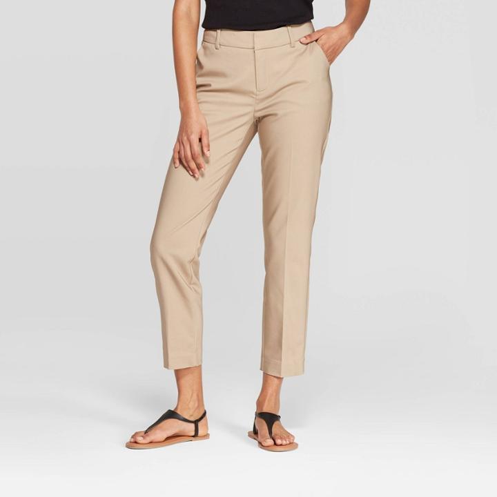 Women's Mid-rise Slim Ankle Pants - A New Day Tan