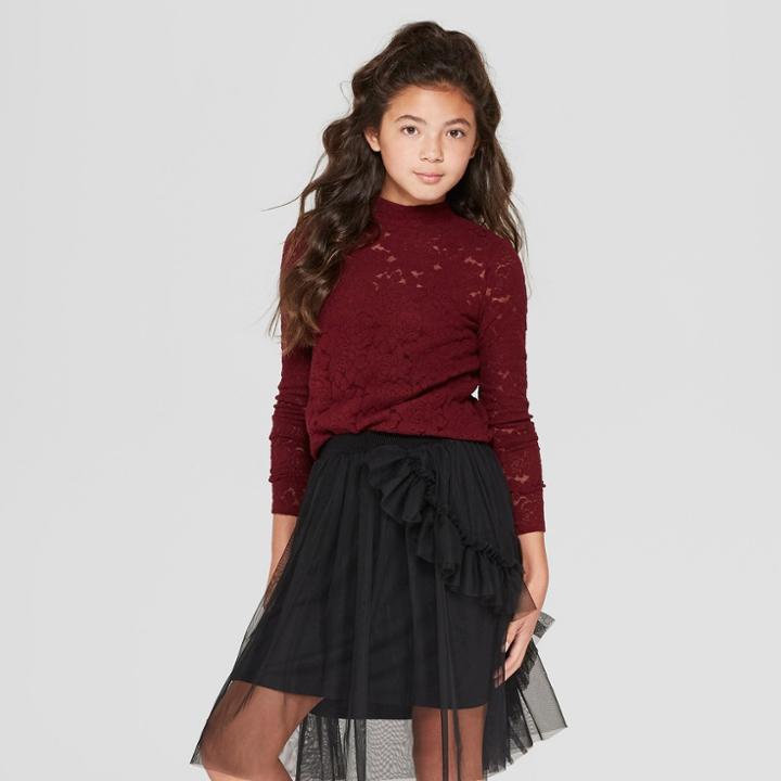 Girls' Lace Mock Neck Long Sleeve Top - Art Class