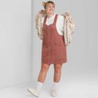 Women's Plus Size Sleeveless Square Neck Corduroy Zip Front Pinafore Mini Dress - Wild Fable Cinnamon 1x, Women's,