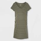 Striped Short Sleeve Rib T-shirt Maternity Dress - Isabel Maternity By Ingrid & Isabel Olive Green