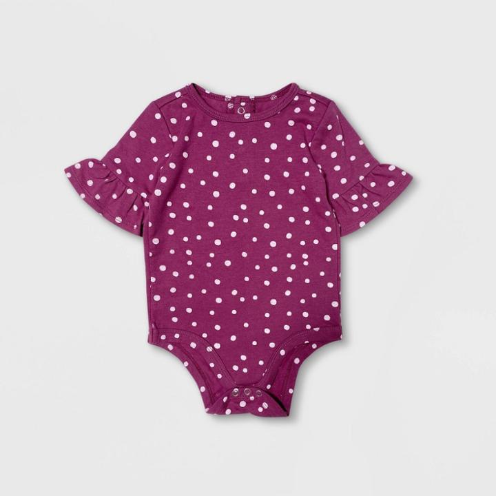 Grayson Mini Baby Girls' Dot Ruffle Sleeve Bodysuit - Purple Newborn