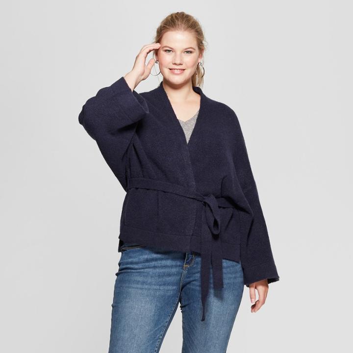Women's Plus Size Wrap Cardigan - Ava & Viv Navy (blue) X