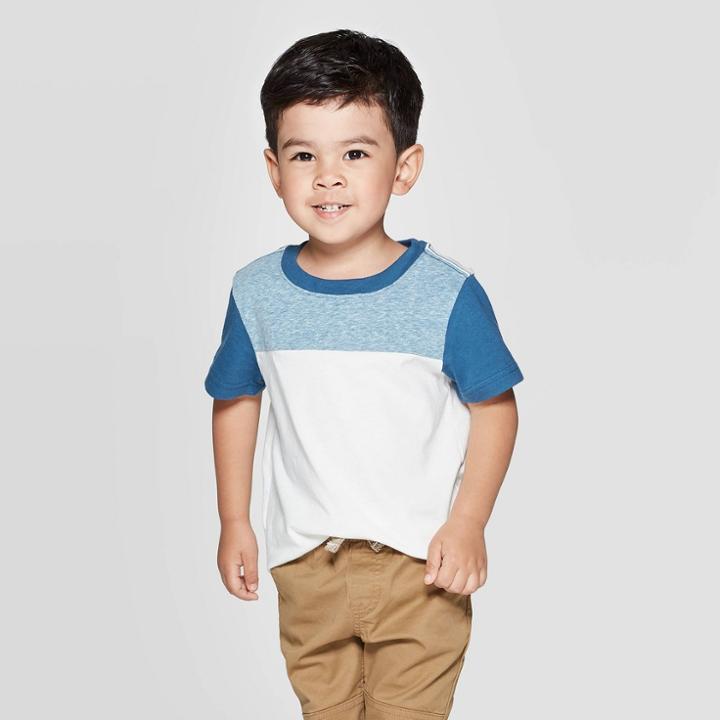 Petitetoddler Boys' Short Sleeve Colorblock T-shirt - Cat & Jack Blue/white 3t, Toddler Boy's
