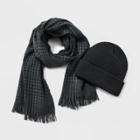 Men's Micro Plaid Knitted Hat And Scarf Set - Goodfellow & Co Black/gray