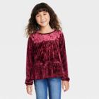 Girls' Long Sleeve Peplum Velour Top - Cat & Jack Burgundy