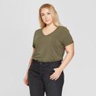Women's Plus Size Short Sleeve V-neck Essential T-shirt - Ava & Viv Olive (green)