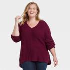 Women's Plus Size V-neck Pullover Sweater - Knox Rose Burgundy