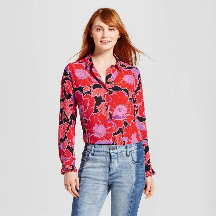 Women's Ruffle Cuff Blouse - Who What Wear Orange Floral