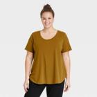 Women's Plus Size Short Sleeve Essential Relaxed Scoop Neck T-shirt - Ava & Viv Brown