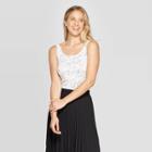 Women's Leaf Print Regular Fit Scoop Neck Tank Top - A New Day White/black