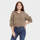 Women's Split Neck Cozy Lounge Pullover Sweater - Universal Thread Taupe