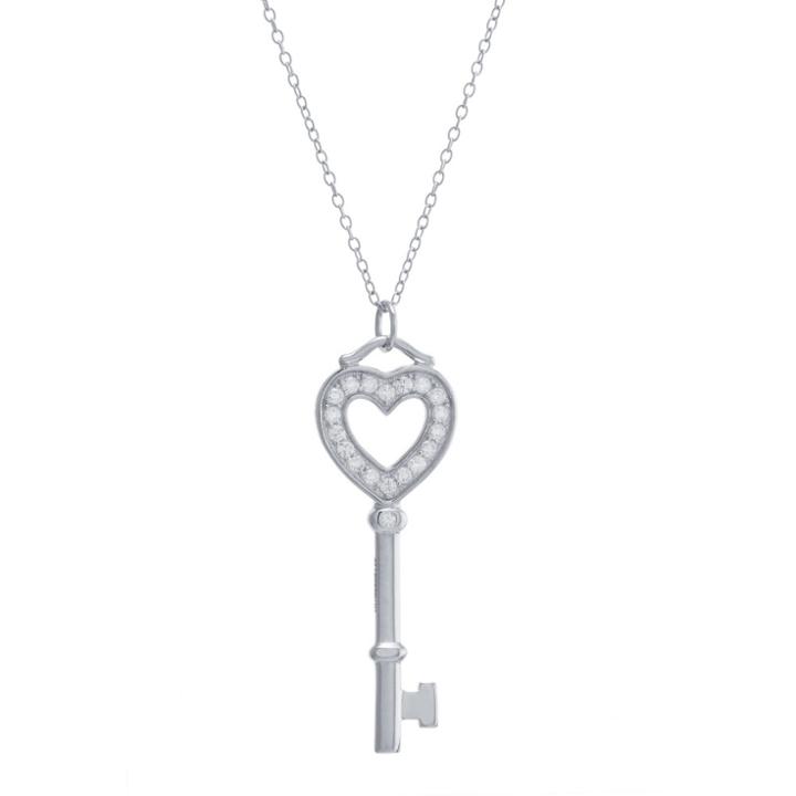Target Women's Sterling Silver Key With Cubic Zirconia Heart Top Pendant