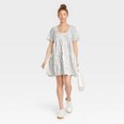 Women's Leopard Print Short Sleeve Tiered Dress - A New Day Cream