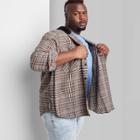 Adult Extended Size Woven Checked Hooded Button-down Shirt - Original Use Brown