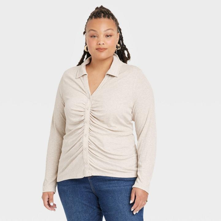 Women's Plus Size Long Sleeve Blouse - Ava & Viv Heather Gray X