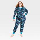 Ev Hanukkah Women's Plus Size Hanukkah Lions Print Matching Family Pajama Set - Navy