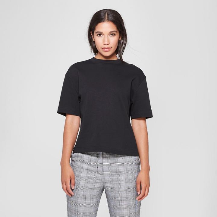 Women's Short Sleeve High Crew Neck T-shirt - Prologue Black