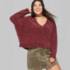 Women's Plus Size Chenille V-neck Pullover - Wild Fable Windsor Wine