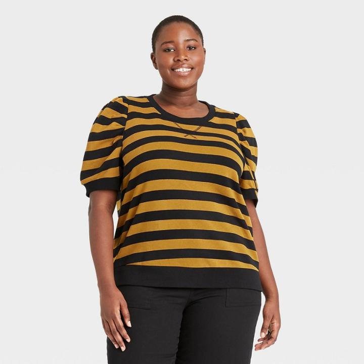 Women's Plus Size Puff Elbow Sleeve Sweatshirt - Who What Wear Java Brown