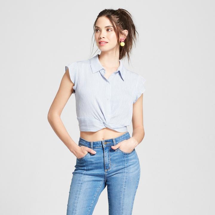 Women's Striped Short Sleeve Twist Front Camp Shirt - Soul Cake (juniors') Denim