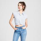 Women's Striped Short Sleeve Twist Front Camp Shirt - Soul Cake (juniors') Denim