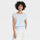 Women's Short Sleeve Boat Neck Smocked Hem T-shirt - A New Day