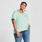Women's Plus Size Mixed Media Short Sleeve T-shirt - Ava & Viv Aqua (blue) X