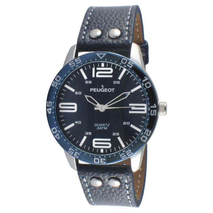 Peugeot Watches Men's Peugeot Sports Leather Strap Watch - Silver/ Blue, Electric Blue