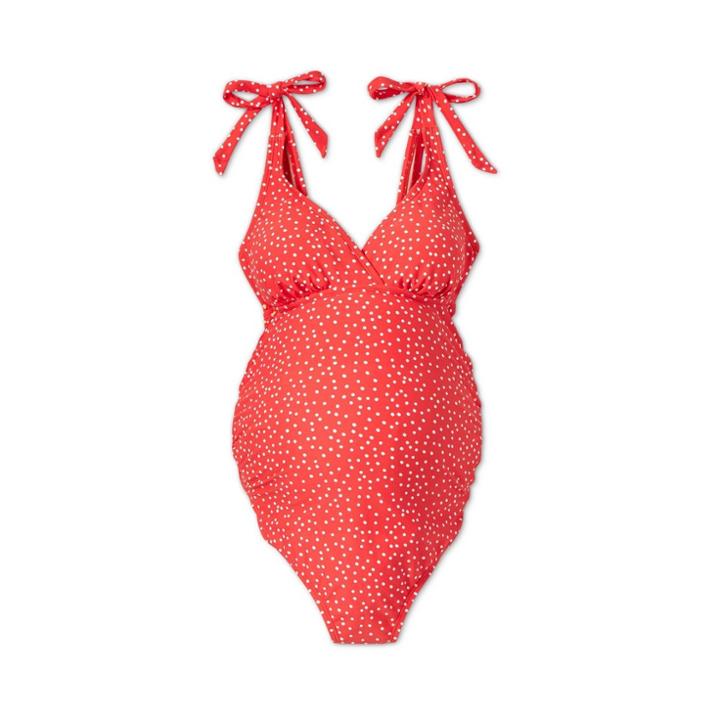 Maternity Polka Dot Tie Shoulder One Piece Swimsuit - Isabel Maternity By Ingrid & Isabel Red