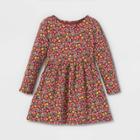 Toddler Girls' Printed Knit Long Sleeve Dress - Cat & Jack Burgundy