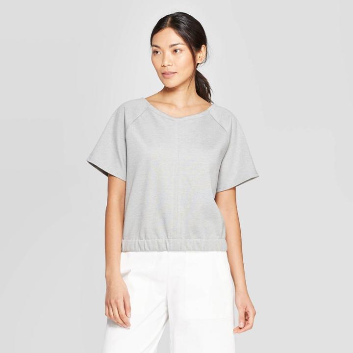 Women's Short Sleeve Banded Bottom V-neck T-shirt - Prologue Gray
