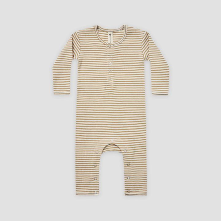 Q By Quincy Mae Baby Striped Rib Long Sleeve Romper - Ivory/honey Yellow