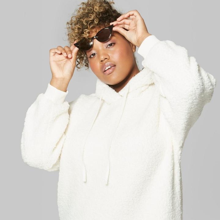 Women's Plus Size Animal Print Oversized Long Sleeve Sherpa Fleece Hoodie - Wild Fable Cream