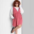 Women's Plus Size Sleeveless Tie Waist Knit Mineral Dyed Babydoll Dress - Wild Fable Red